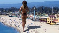 mega blonde butt swimsuit beach barefoot water unknown_artist amusement_park source_needed bare_legs bare_midriff