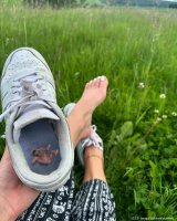 collage nude penis toes barefoot shoes shrunken_man outdoors ankle_bracelet trapped_inside_shoe marklovefeet
