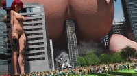 breasts nipples giantess pussy city butt destruction barefoot pubic_hair buildings building_sex red_hair kneeling giantesses vehicles reflection tattoo crowds running_away digital_render jessicagts