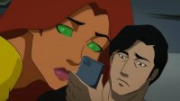 drawing alien black_hair color long_hair green_eyes brown_eyes teen_titans red_hair starfire mini_giantess phone dc_comics orange_skin nightwing