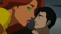 drawing alien black_hair color long_hair green_eyes brown_eyes teen_titans red_hair starfire mini_giantess looking_at_tiny dc_comics orange_skin nightwing