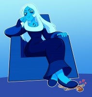 breasts drawing giantess white_hair nude color long_hair blue_eyes cleavage shoes brunette domination smiling dress sitting foot_crush blue_skin shrunken_man thighs throne legs_crossed no_background looking_at_tiny steven_universe blue_diamond cartoon_network impycreations