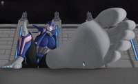 breasts drawing nipples giantess pussy giga mega space comic color large_breasts butt robot blue_eyes toes barefoot cleavage goddess shrunken_woman between_toes thighs on_foot temple blue_nails cosmic_giantess transformers arcee looking_at_tinies svenyatta windblade chromia nautica