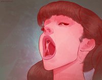 drawing giantess nude vore black_hair color long_hair butt teeth brunette shrunken_man open_mouth imminent_vore minutepeter arianna