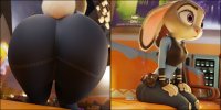 breasts furry comic butt butt_crush purple_eyes police unknown_artist sitting unaware pants shrunken_person thighs bunny_girl disney point_of_view belt bench source_needed thick_thighs digital_render grey_skin judy_hopps zootopia police_officer vending_machine