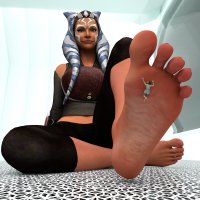 breasts horns alien butt blue_eyes toes barefoot climbing brunette gloves sitting star_wars shrunken_woman pants indoors tattoo point_of_view legs_crossed stuck_to_foot digital_render togruta bare_midriff rey_(star_wars) ahsoka_tano jedi anttiergod lekku