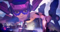 breasts giantess giga city destruction high_heels buildings purple_eyes smiling gloves lying_down boots hand_crush costume galacta helmet purple_nails digital_render marvel_comics azmaybe9