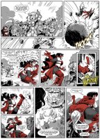 breasts drawing growth giantess mega comic monochrome black_hair color large_breasts long_hair butt armor destruction sword fantasy cleavage bra fairy gloves ponytail boots kick warrior forest pants crouching hat staff cape troll giant_girl top knife rocks dialogue wizard hands_on_hips hood bard shield scythe helmet flick thief lute eyepatch loincloth giant_girl_aventures veronica_kane sabrina_pandora