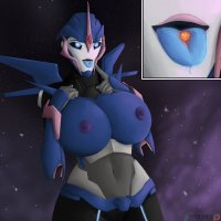breasts drawing nipples giantess vore giga space comic color tongue robot destruction blue_eyes cleavage saliva huge_breasts sun thighs stars blue_nails cosmic_giantess transformers arcee cutaway svenyatta