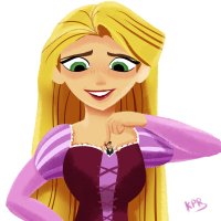 breasts drawing giantess blonde color long_hair cleavage finger green_eyes brunette dress shrunken_man freckles disney tangled pushing_down no_background looking_at_tiny rapunzel between_breasts kisparlius flynn_rider
