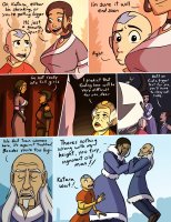 breasts drawing growth giantess white_hair comic black_hair color long_hair armor brunette gloves short_hair mini_giantess jets pants dark_skin avatar tattoo choker closed_eyes sokka earrings bison katara dialogue aang avatar_the_last_airbender momo looking_at_tiny winter_clothes caiman2 pakku fortune_teller appa