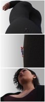 breasts comic black_hair large_breasts butt climbing asian short_hair unaware shrunken_man pants thighs jacket costume earrings thick_thighs no_background digital_render on_breasts spider-man marvel_comics peter_parker yuri_watanabe eonxz