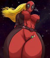 drawing nipples giantess earth giga blonde space color large_breasts long_hair planet camel_toe ponytail abs mask thighs deadpool belt dialogue stars thick_thighs cosmic_giantess marvel_comics wotm8h8 lady_deadpool