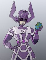 breasts drawing giantess vore earth color armor planet handheld purple_eyes smiling gloves galactus thighs freckles costume galacta hands_on_hips helmet planet_vore no_background marvel_comics thelemsterpju