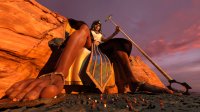 breasts giantess mega black_hair toes skirt goddess egypt foot_worship sitting sandals worship crown dark_skin staff point_of_view throne egyptian_goddess worshippers digital_render bare_legs sirshrinkums sekhmet
