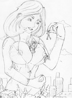 drawing female giantess chief crush mega handheld cleavage anime