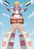 breasts drawing giantess giga blonde color large_breasts blue_eyes gloves boots airplane clouds thighs towering costume belt flag leotard bare_legs marvel_comics nightcore100 gwenpool hair_streak