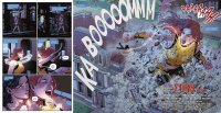 breasts drawing growth giantess mega comic black_hair color large_breasts long_hair butt green_eyes outgrowing_building giganta red_hair shorts night fist costume top dialogue lasso debris mansion looking_at_tiny dc_comics roar bare_legs wonder_girl donna_troy bare_midriff