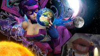 giantess breasts earth giga large_breasts long_hair destruction planet cleavage moon kiss sun galacta closed_eyes stars helmet blue_nails digital_render cosmic_giantess marvel_comics cutaway notacheapmagician