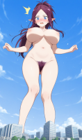 ai_art giantess nude city large_breasts blue_eyes pubic_hair buildings purple_hair macross meltrandi macross_delta mirage_farina_jenius super_dimension_fortress_macross giga pointed_ears yuegts