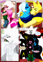 gentle giantess kiss steven_universe blue_diamond yellow_diamond pink_diamond white_diamond breasts drawing mega comic color handheld brunette multiple_sizes christmas kissing blue_skin closed_eyes dialogue source_needed white_skin pink_skin yellow_skin cartoon_network