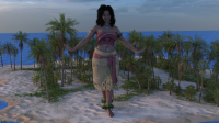 giantess beach ocean dance island mini_giantess sand peaceful nature palm_trees sunset tropical traditional_attire ocean_weaves coastal_view female_dancer island_life beach_landscape tiny_man