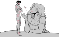 breasts drawing blushing monochrome long_hair cleavage dress kissing shrunken_man no_background looking_at_tiny pointed_ears entomolog-t kisses giantess