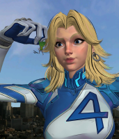 marvel_rivals breasts giantess mega blonde armor fantastic_four cape digital_render invisible_woman marvel_comics roodedude susan_storm doctor_doom city dangle earrings looking_at_tiny