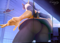 buildings helicopter gloves pants thighs costume window_view drawing giantess city mega color butt brunette janet_van_dyne marvel_comics the_wasp ondieony avengers_earths_mightiest_heroes