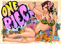 bikini breasts black_hair large_breasts long_hair swimsuit nico_robin barefoot cleavage monsters lips sitting navel sunglasses lipstick flower hat jewelry smile tattoo nail_polish makeup purple_nails sarong hair_ornament armpits boa_hancock nami_(one_piece) multiple_girls hair_flower tiny_people eyewear_on_head 1girl multiple_boys hibiscus toenail_polish print_sarong floral_print arms_up