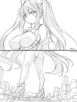 city monochrome high_heels seo_tatsuya legs breast twintail breasts drawing giantess building large_breasts long_hair armor ass gloves boots twintails skyscraper standing thighhighs looking_back looking_at_viewer leotard bare_shoulders elbow_gloves bangs ankle_boots high_heel_boots headgear parted_lips very_long_hair solo greyscale cityscape 1girl eyebrows_visible_through_hair hair_between_eyes full_body sidelocks
