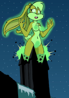 breasts drawing growth giantess furry color destruction bunny cleavage drsgrowth nude green_eyes castle waterfall outgrowing_building night stars glowing lola_bunny convenient_censorship looney_tunes