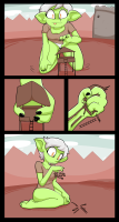 drawing giantess white_hair crush panties comic color destruction handheld rampage buildings smiling short_hair kneeling legs day looking_down tower thighs outdoors orange_eyes licking_lips dialogue goblin jj-psychotic green_skin pointed_ears speech_bubble turnip_(jj-psychotic) though_bubble