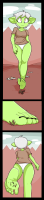 drawing giantess white_hair crush panties feet comic color destruction rampage short_hair foot_crush day walking outdoors orange_eyes goblin jj-psychotic wagon green_skin pointed_ears turnip_(jj-psychotic)