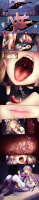 drawing giantess karbo vore city upskirt blonde comic color long_hair tongue butt clothed mouth teeth handheld bed saliva touhou stockings purple_eyes digestion smiling lips dress lying_down mawshot stomach heart reaching magic swallowed grabbing hat bow tinies licking_lips yukari_yakumo burp book running_away stomach_view throat_view internal_view utopia collab afraid saliva_strands esophagus mass_vore gap