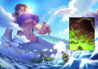 vore large_breasts cleavage waterfall reaching clouds stomach_acid stomach_view breasts drawing giantess giga black_hair color water ocean mermaid island waves ships cutaway zerohour99