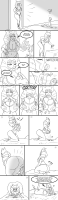 comic large_breasts handheld cleavage breast_crush smiling boots kneeling kissing reaching dialogue hands_on_hips thick_thighs looking_at_tiny bare_legs bare_midriff between_breasts breasts drawing horns alien monochrome bed butt_crush star_wars shrunken_man thighs togruta ahsoka_tano jedi metal_bikini jamearts lekku
