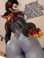 butt ponytail thighs costume looking_at_tiny marvel_comics breasts blonde black_hair asian shrunken_woman dialogue x-men looking_behind stuck_to_butt emma_frost spider-man peni_parker anttiergod marvel_rivals