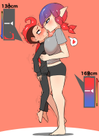 drawing growth giantess blushing color shrinking kissing nintendo heart growth_sequence lifting pointed_ears splatoon inkling octoling 1girl 1boy nobunagapero