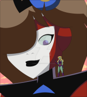 breasts drawing giantess mega alien blonde color long_hair brunette purple_eyes smiling leviathan gloves costume belt white_skin on_shoulder green_skin looking_at_tiny dc_comics shrinking_violet nightcore100 legion_of_superheroes flower_in_hair fusion brainiac_5 dream_girl colossal_girl growing_violet brain_girl green_eyes boots bare_legs