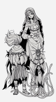 giantess monochrome long_hair armor standing jewelry braid cape dark_souls very_long_hair greyscale single_braid 1girl full_body male_focus gwynevere_princess_of_sunlight