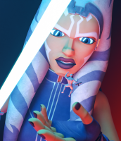 horns gun tattoo no_background togruta breasts giantess alien blue_eyes angry gloves star_wars shrunken_man lightsaber looking_at_tiny anon orange_skin 3d-giantess-studios ahsoka_tano jedi the_force lekku