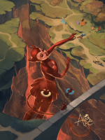 giantess demon devil breasts blue_eyes water brunette tree short_hair demoness hell shrunken_woman shrunken_man open_mouth standing outdoors monster_girl looking_at_viewer wading red_skin solo medium_breasts 1girl full_body gen_3_pokemon alexandra_petruk bug_people tiny_demon