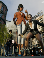 breasts giantess panties city mega black_hair destruction high_heels buildings multiple_sizes suit giantesses pants pandoza running_away office_lady digital_render upskirt handheld rampage skirt dark_skin purse rings necklace handbag bracelet looking_at_tiny bare_legs
