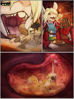 drawing giantess nude vore furry tail anthro blonde comic black_hair color tongue penis clothed teeth saliva final_fantasy digestion rodent acidic mawshot stomach shrunken_man open_mouth food drinking rat swallowed indoors inside_stomach beer burp stomach_acid stomach_view fennec_fox tavern saliva_strands final_fantasy_9 freya_crescent