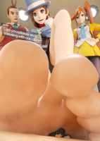 feet toes sweat shrunken_woman shrunken_man under_foot ace_attorney dirt dialogue steam digital_render trucy_wright apollo_justice athena_cykes lint cooliocool7997