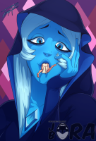 drawing giantess vore alien color blue_eyes clothed blue_hair blue_skin inside_mouth slurp jora-bora looking_at_tiny steven_universe blue_diamond human cartoon_network