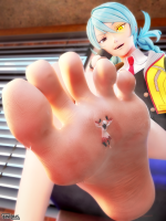 giantess feet smiling background vest ai_the_somnium_files mizuki_okiura masked_woman shutter soles yellow_eyes ponytail shrunken_man bantoras pov_feet depth_of_field aqua_hair