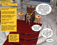 giantess comic mario shrunken_man bowsette microvoyager breasts tail large_breasts long_hair high_heels sitting english jewelry thigh_highs throne bracelet glowing spikes speech_bubble 1girl 1boy