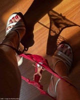 giantess shrunken_man feet high_heels underwear bondage between_legs bdsm realistic red_nail_polish 1girl here_comes_muffy